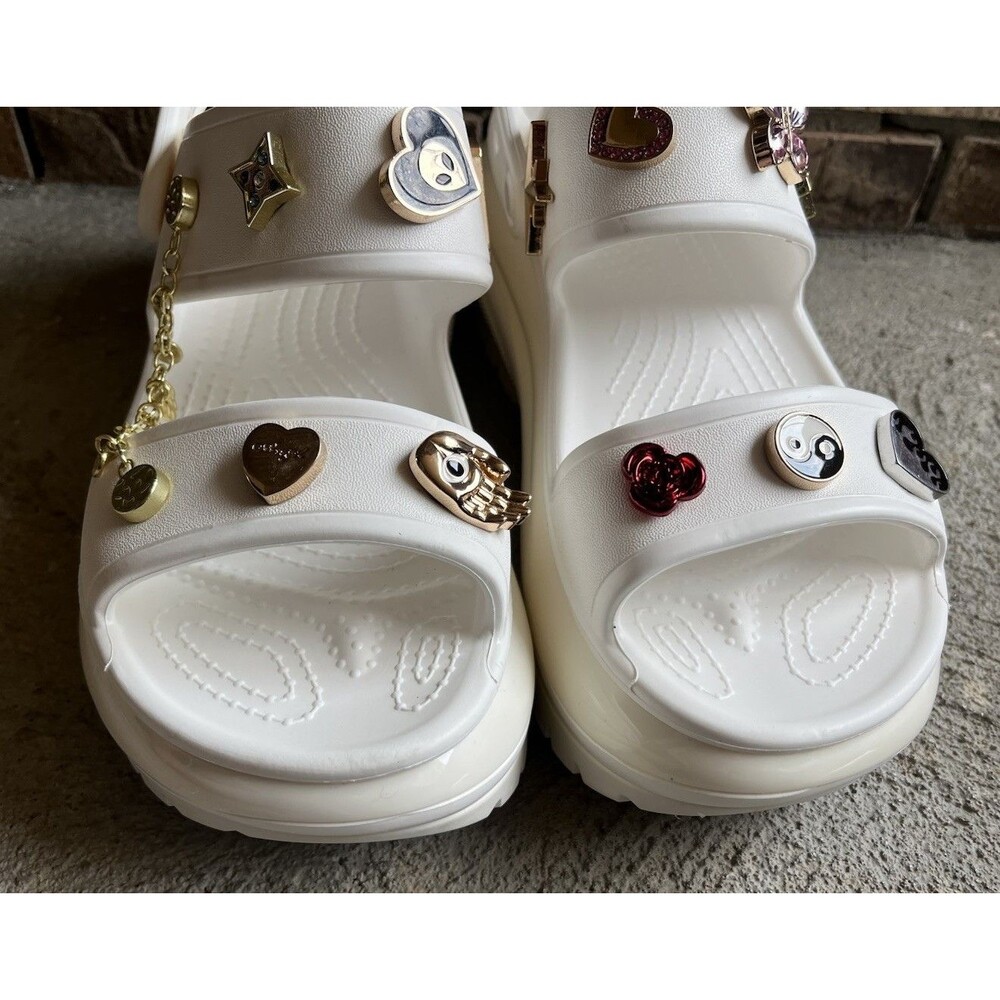 Crocs Mega Crush Women's 9 Men's 7 Platform Sandals - White w/ Jibbitz Charms - Picture 4 of 16